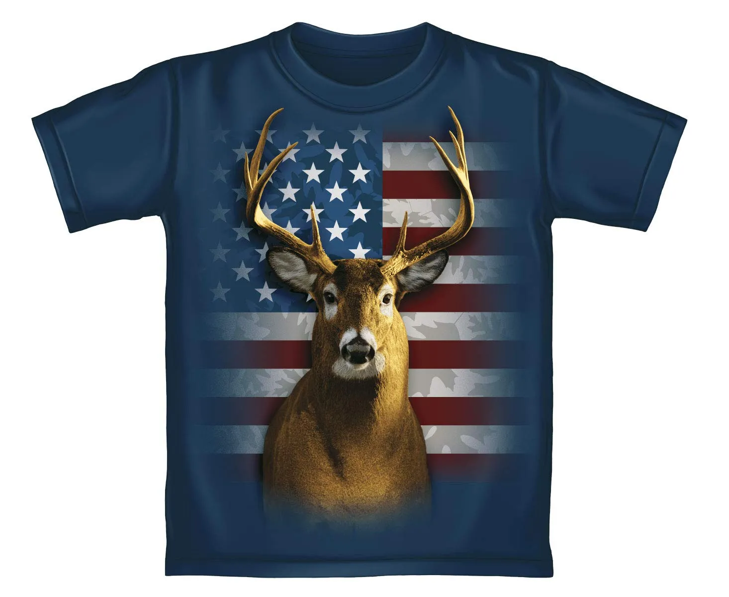 Dawhud Direct American Flag Patriotic Deer Adult Navy Tee Shirt (Adult XXL