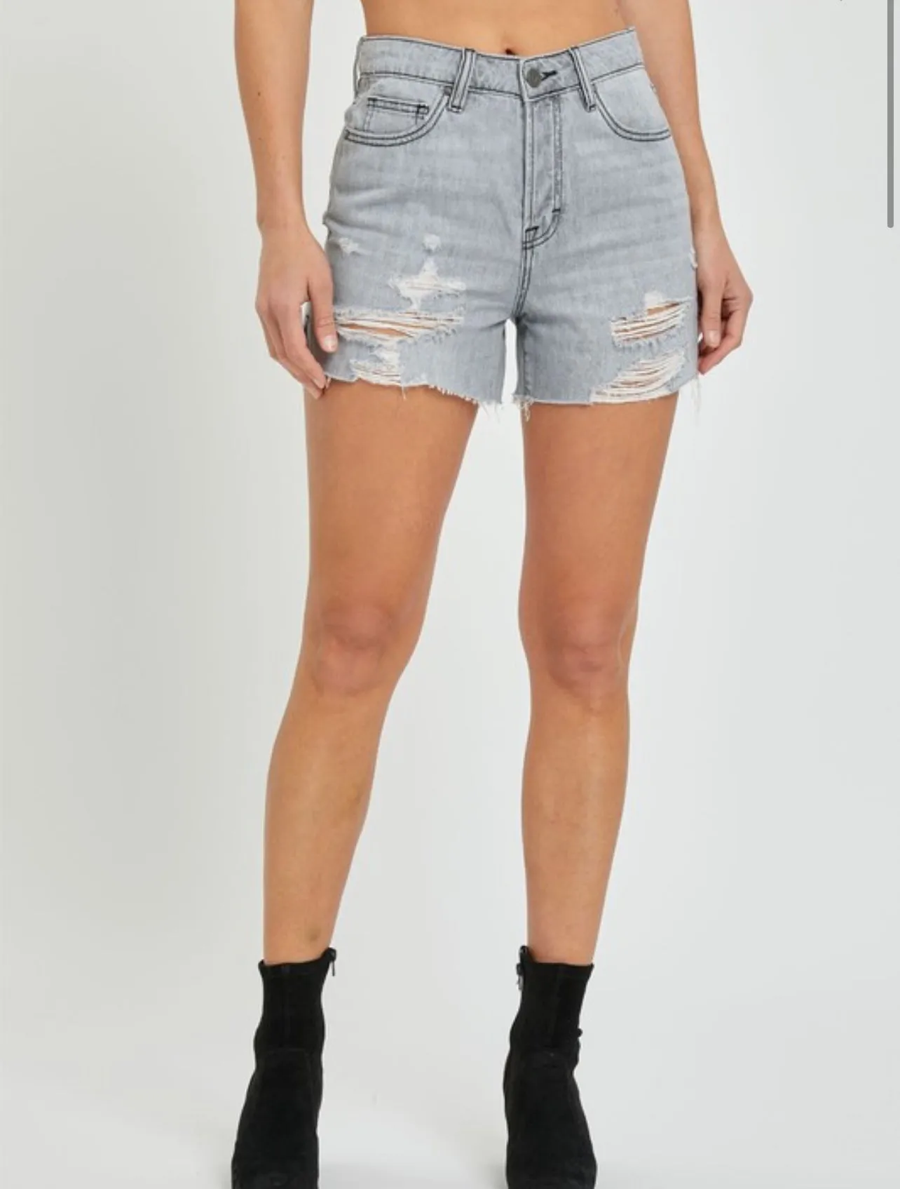 Grey Classic Side Slit Mom Shorts