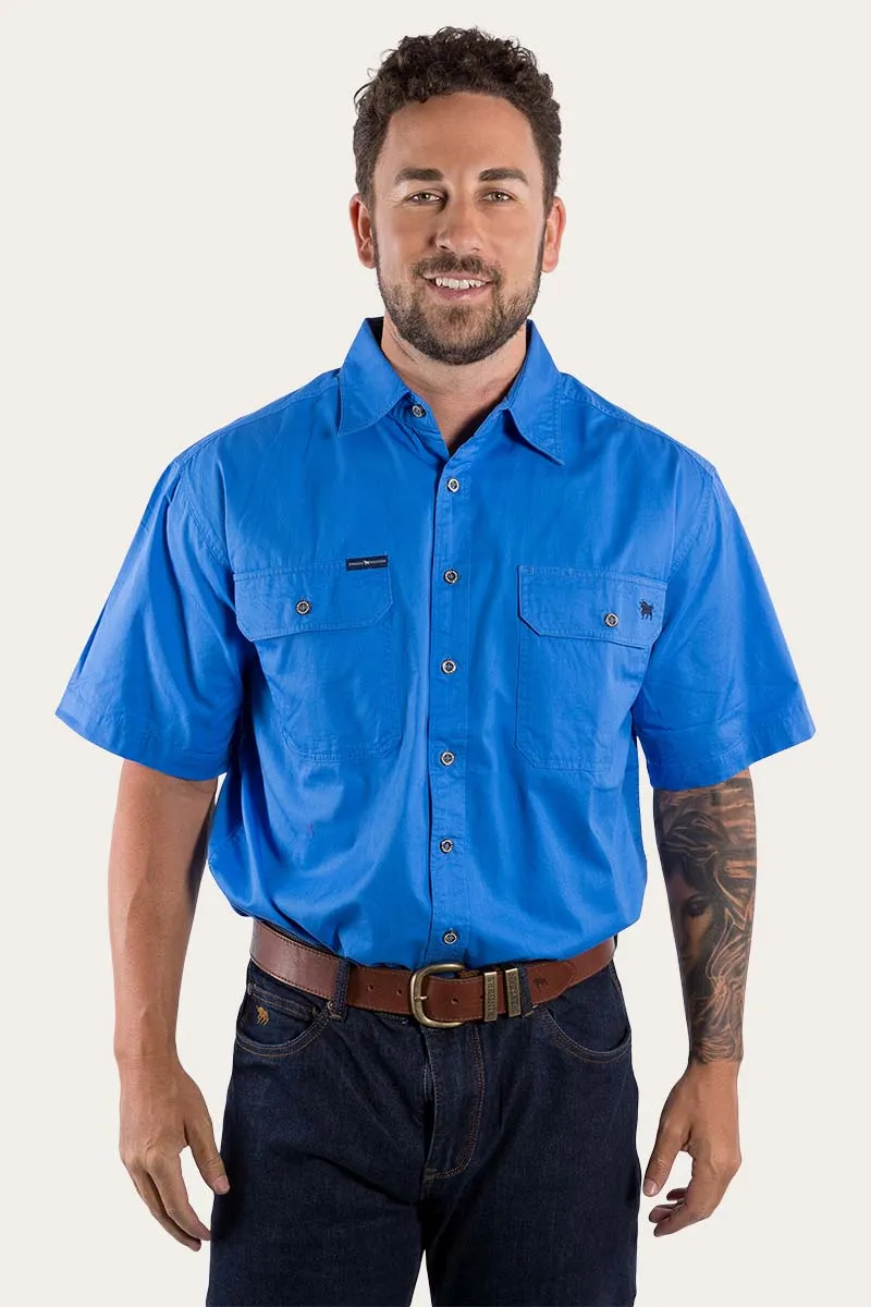 Lake Argyle Mens Short Sleeve Full Button Work Shirt - Blue