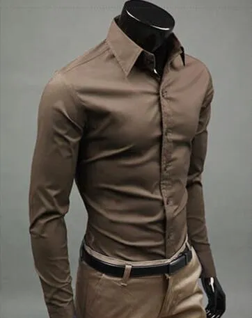 Men Long Sleeve Casual Slim Fit Solid Color Shirt