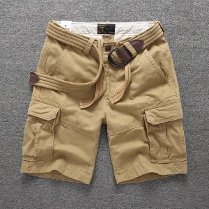 Men's Summer Loose Straight Belt Outdoor Solid Cotton Multi Pocket Shorts | 170