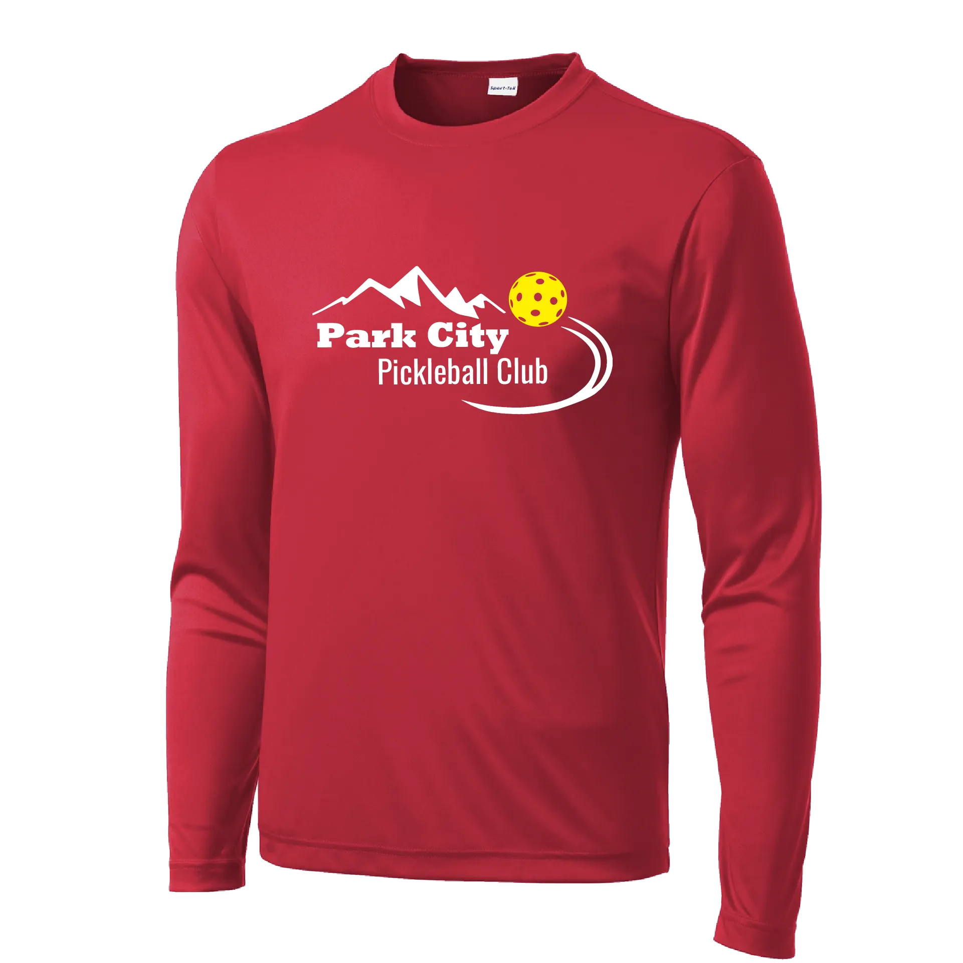 Park City Pickleball Club (Red Words) Customizable | Men's Long Sleeve Athletic Shirt | 100% Polyester