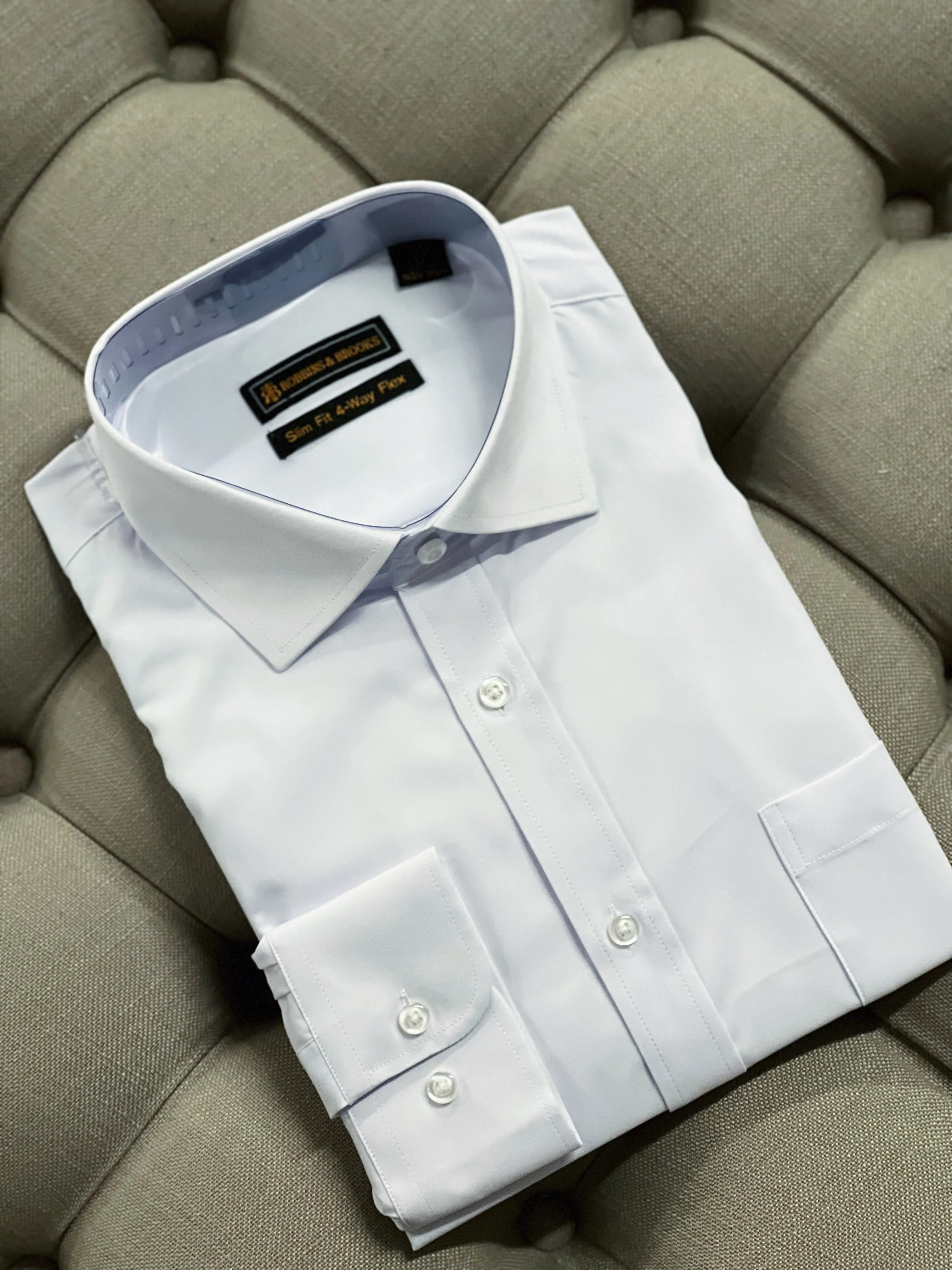 Robbins & Brooks 4-Way Flex White Dress Shirt Short Sleeve