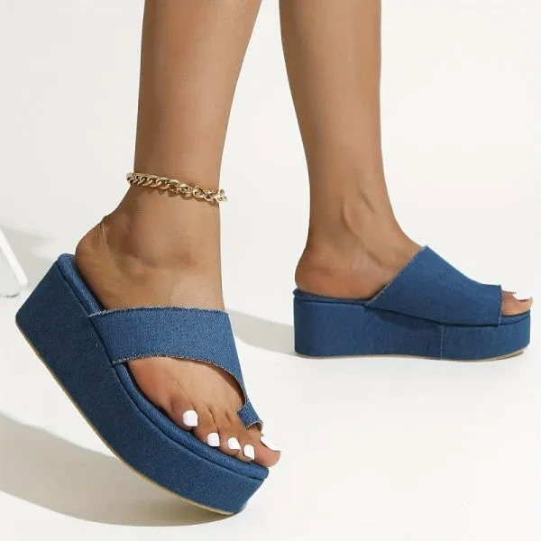 sealbeer - Blue Casual Patchwork Solid Color Round Comfortable Wedges Shoes