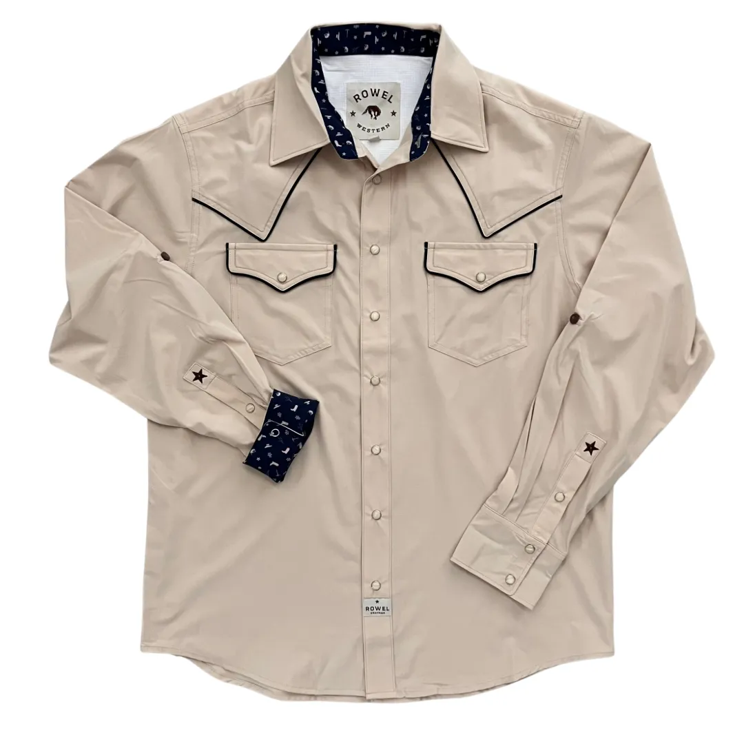 Tan / Black Piping Long Sleeve Performance Western Shirt