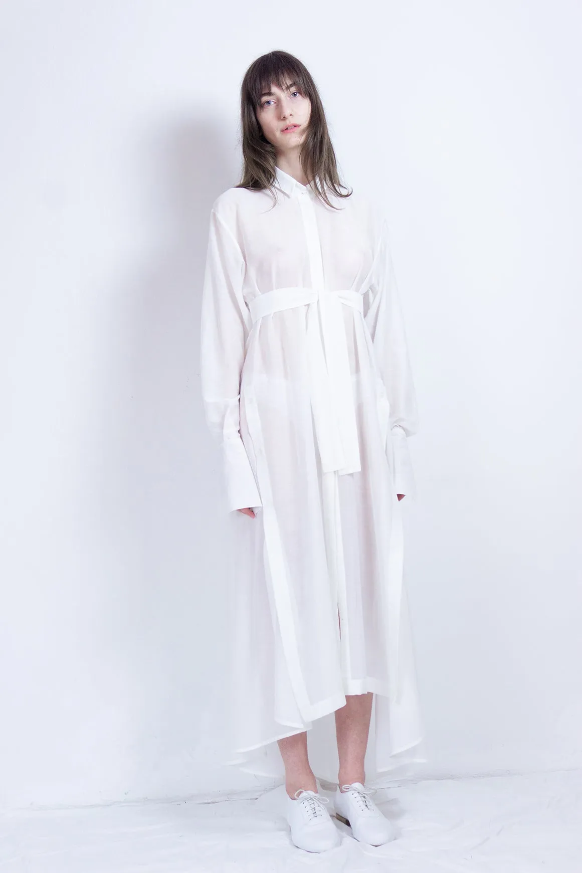 White silk elongated post-gender shirt