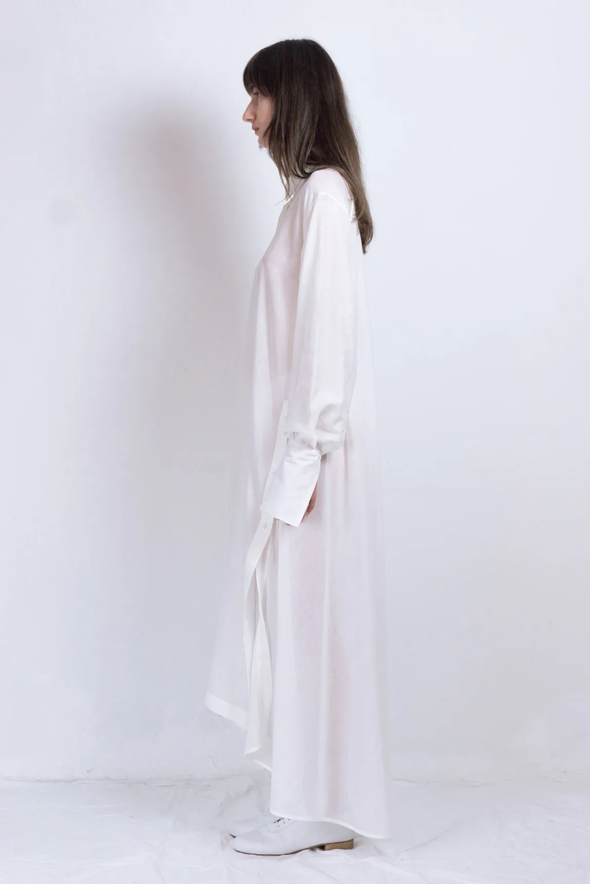 White silk elongated post-gender shirt