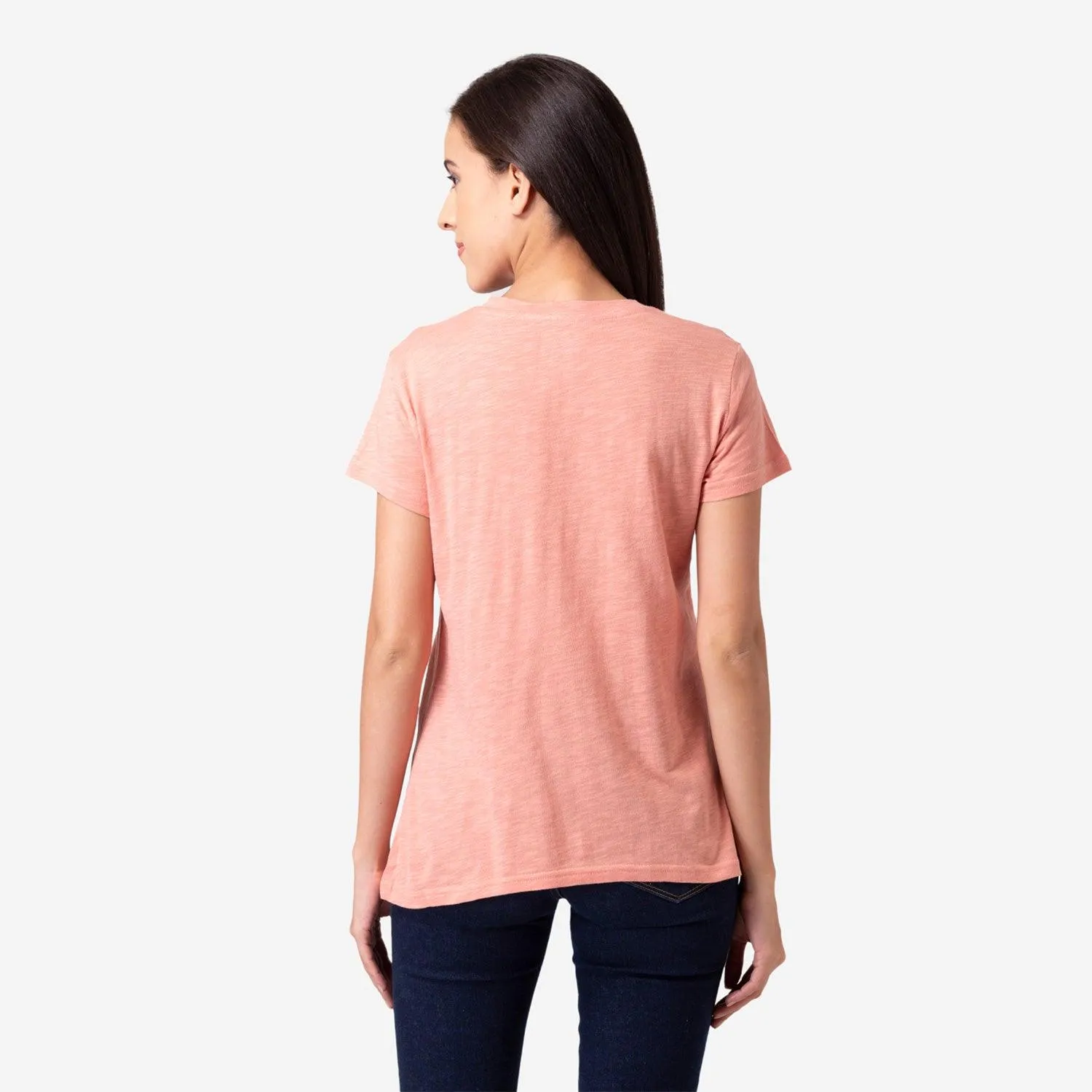 Women's Plain Half Sleeve Round-Neck T-Shirt For Summer - Coral